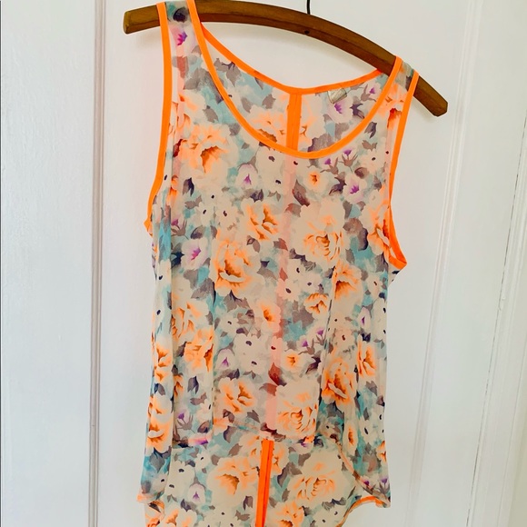 Neon Orange Floral Top - Picture 7 of 7